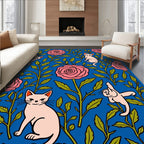 Whimsical Pink Roses And Feline Friends Rug