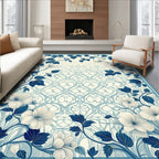 Elegant Blue Floral Pattern Rug