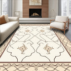 Ornate Cream and Brown Floral Pattern Rug
