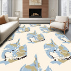 Abstract Blue Tan Sketchy Pattern Rug