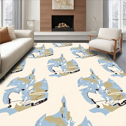 Abstract Blue Tan Sketchy Pattern Rug