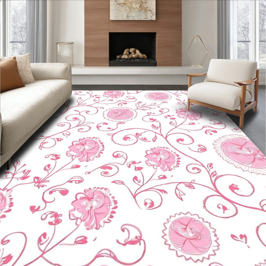 Pink Floral Vine Pattern Rug