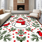 Charming Snowman Red Cardinal Folklore Rug