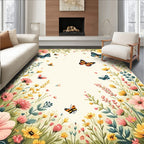 Whimsical Fluttering Butterflies Floral Garden Rug