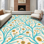 Turquoise Floral Whimsical Vine Pattern Rug