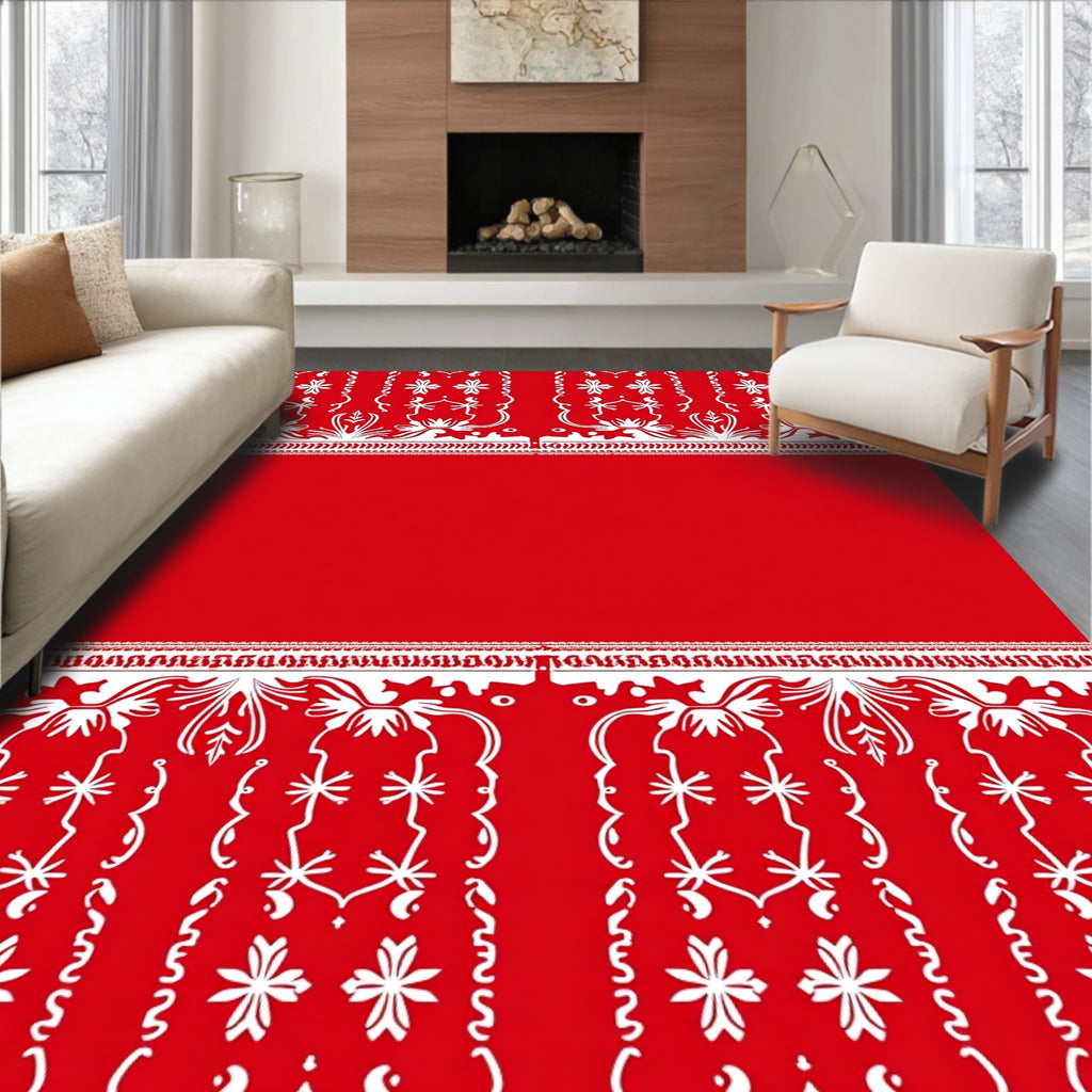 Bold Red White Floral Arch Rug