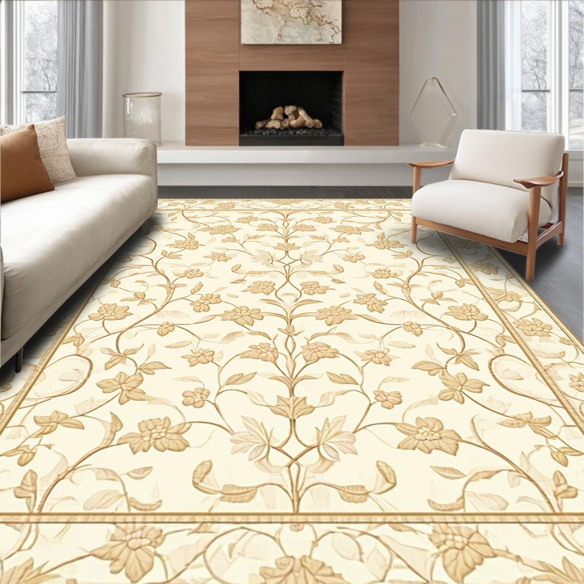 Ornate Floral Vine Pattern Rug