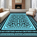 Bold Abstract Bunny Pattern Blue Rug