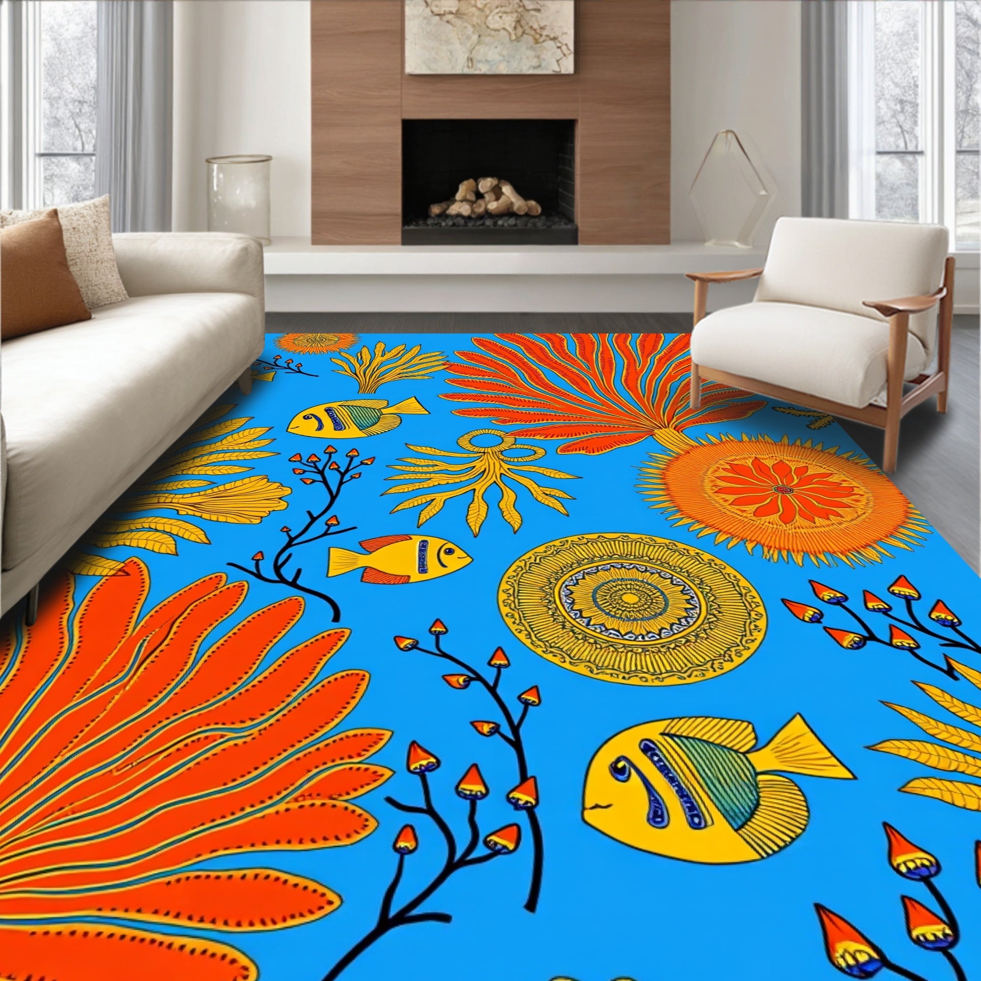 Vibrant Coral Fish Pattern Rug