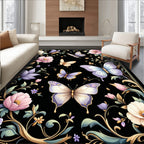 Pastel Butterflies and Floral Border Rug