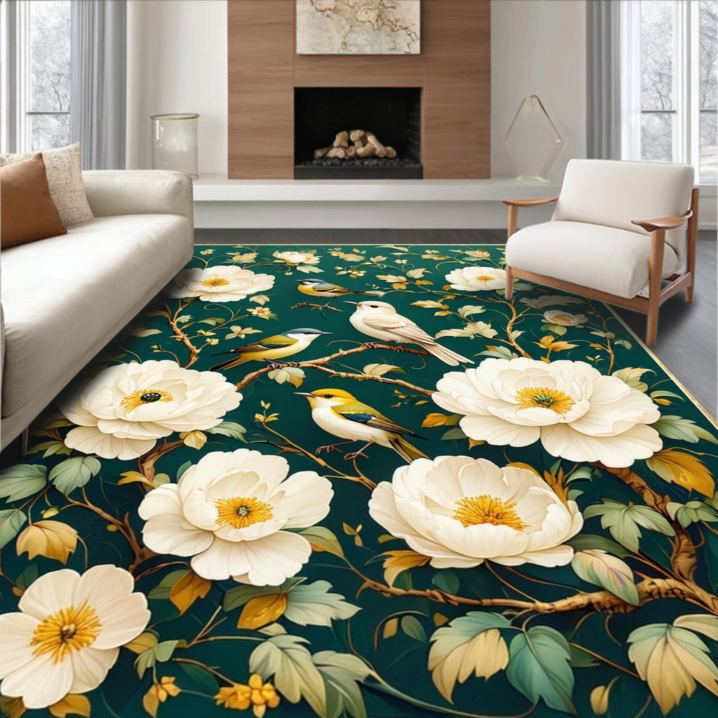 Ornate Floral Bird Art Rug
