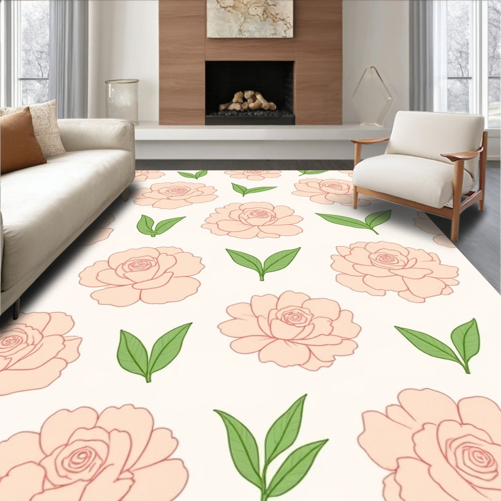 Soft Pink Floral Pattern Rug