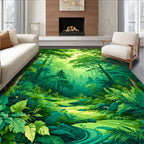 Lush Forest Path With Birds Rug
