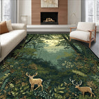 Woodland Deer With Birds Pattern Rug