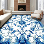 Blue Floral Porcelain Style Pattern Rug