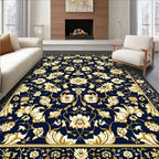 Classic Floral Botanical Navy Gold Rug