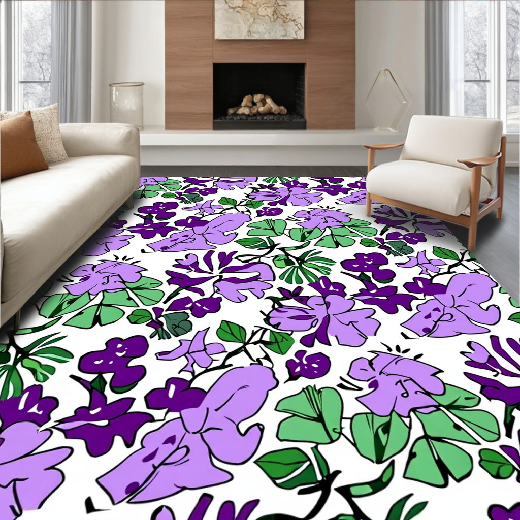 Vibrant Lilac Floral Tropical Pattern Rug