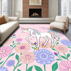 Whimsical Unicorn Flower Garden Art Rug