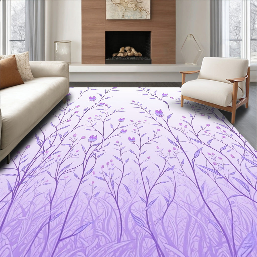 Delicate Purple Floral Meadow Design Rug