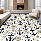 Nautical Navy Anchor Compass Roses Rug