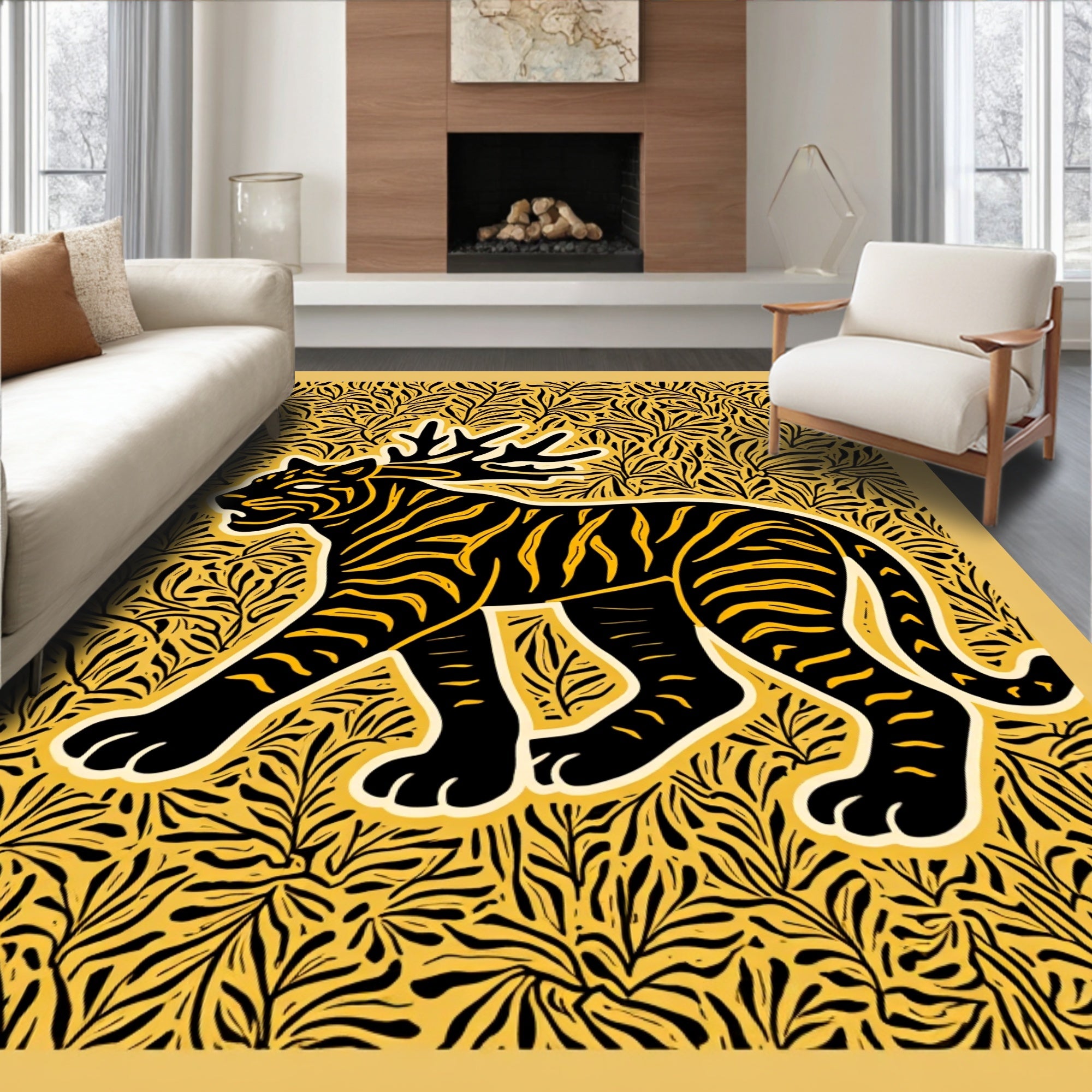 Bold Tiger Antler Print Rug