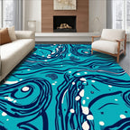 Abstract Swirls Dots Teal Pattern Rug