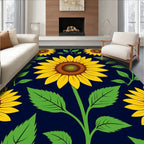 Bold Yellow Sunflower Botanical Pattern Rug