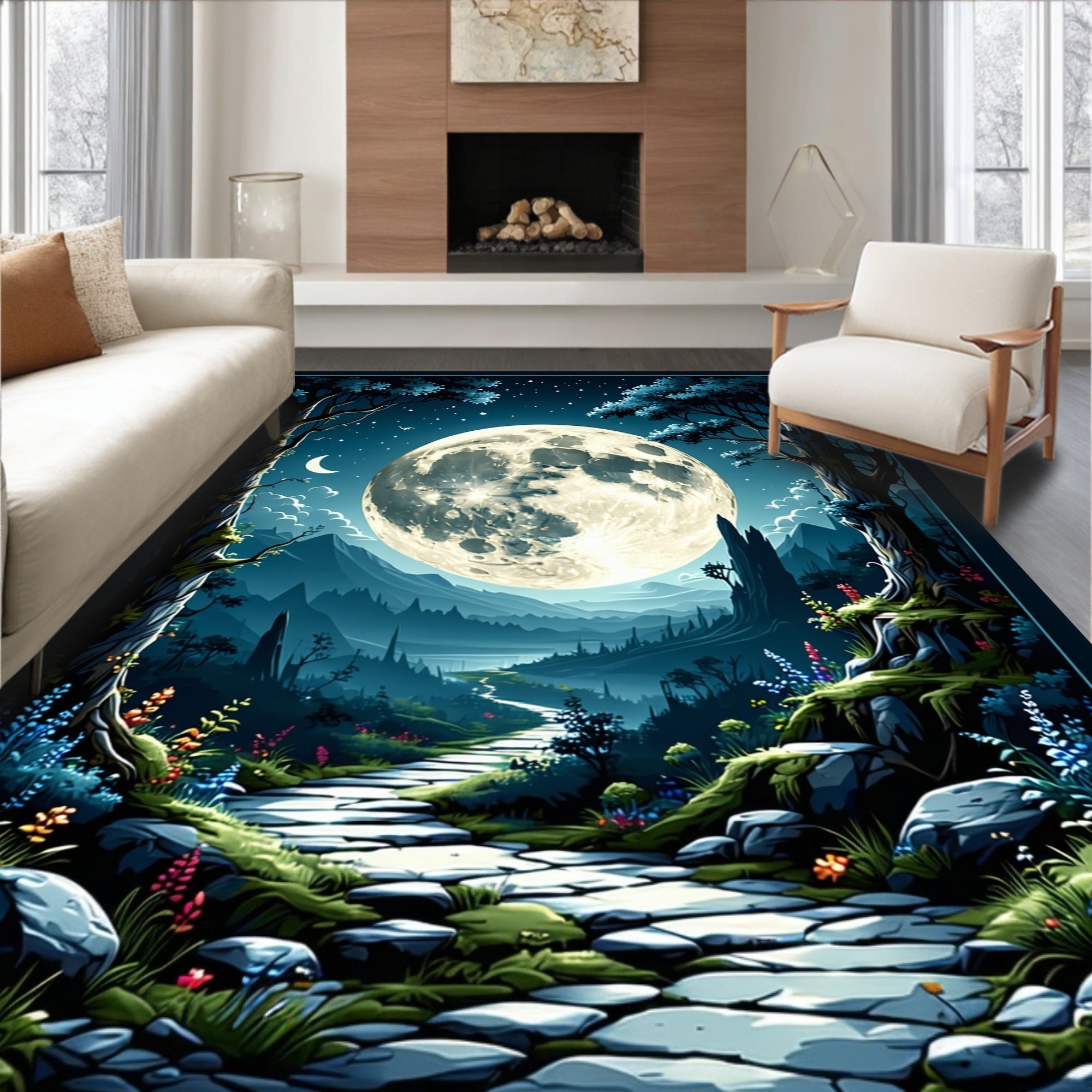 Enchanting Lunar Landscape With Winding Path Rug