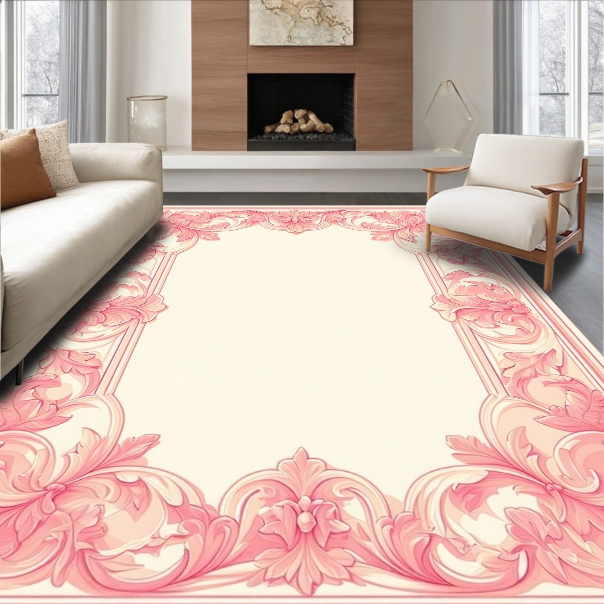 Vintage Floral Pink Ornamental Rug