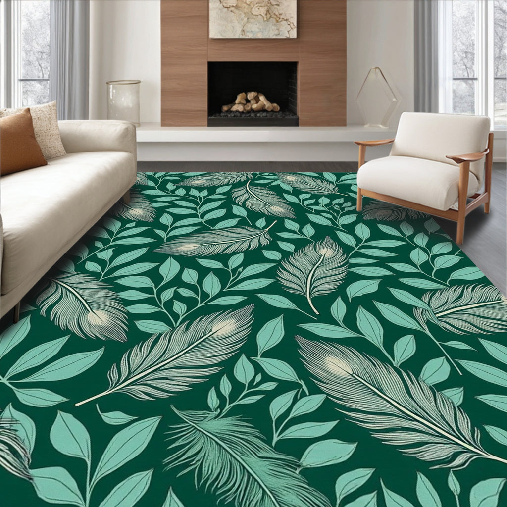 Elegant Feather and Leaf Design Rug
