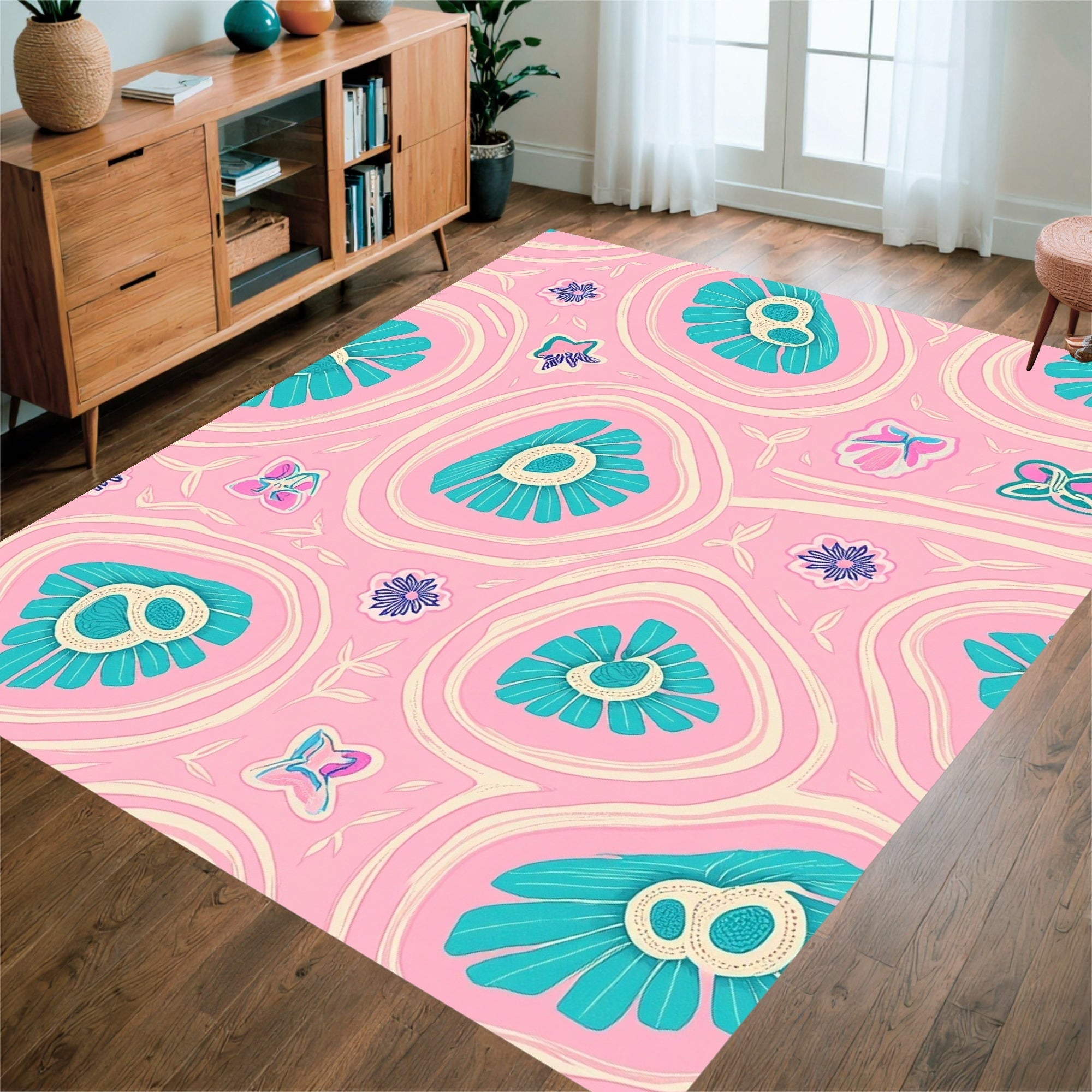Whimsical Floral Butterfly Pattern Rug