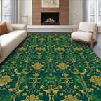 Emerald Golden Floral Damask Pattern Rug