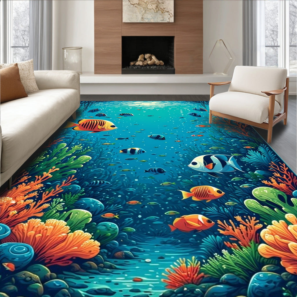 Vibrant Underwater Coral Reef Fish Design Rug