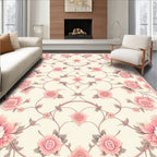 Pink Floral Pattern With Swirling Vines Rug