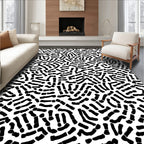 Bold Black White Organic Pattern Rug