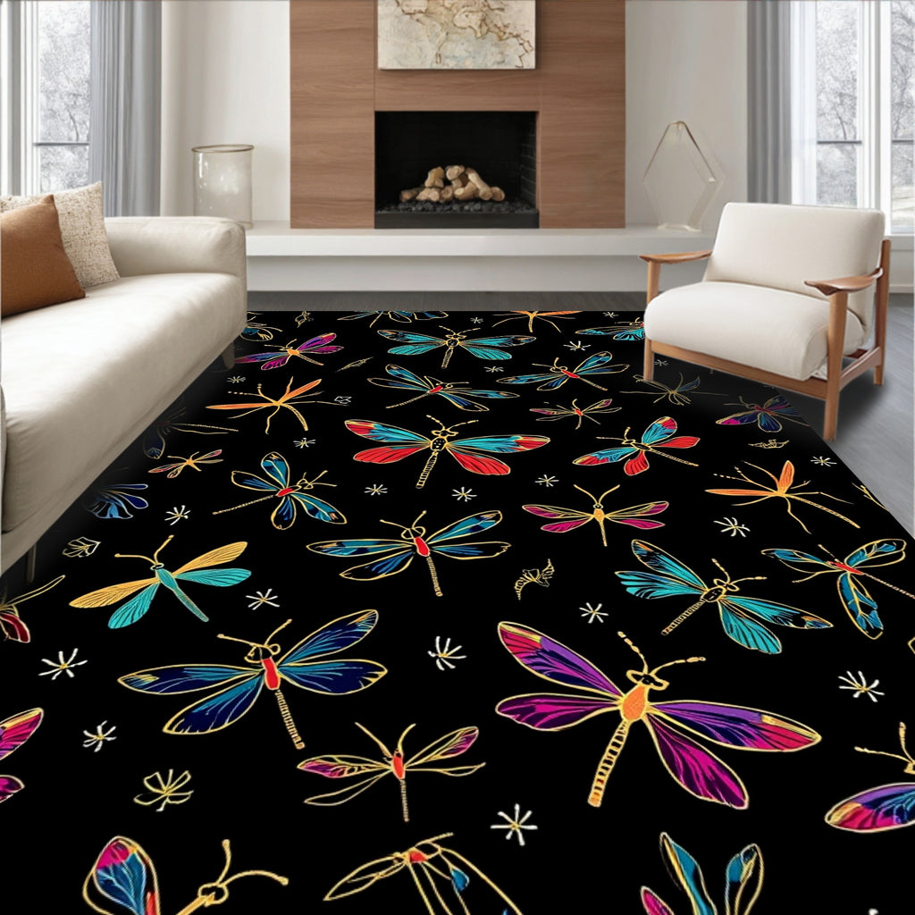 Colorful Dragonfly Pattern Art Rug