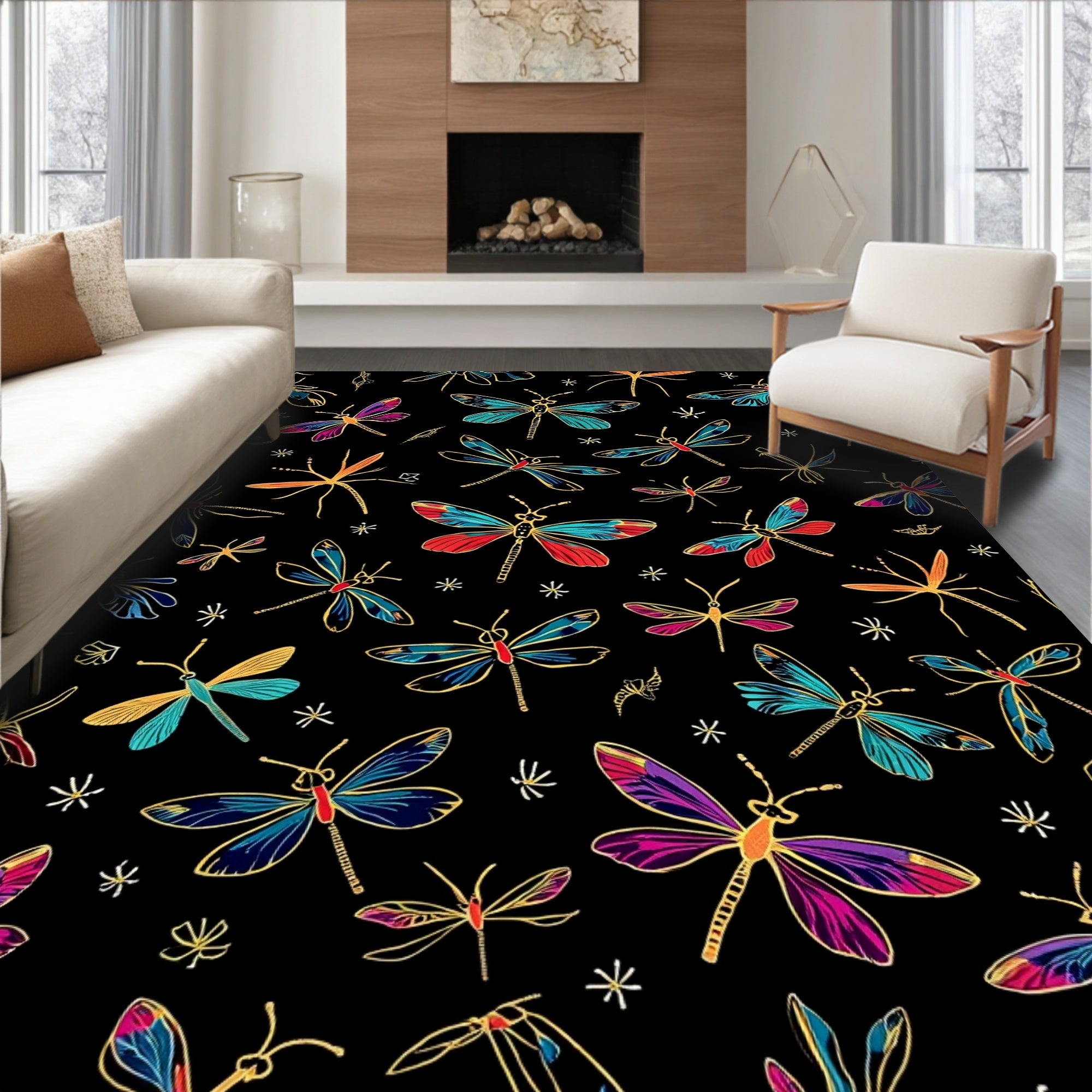 Colorful Dragonfly Pattern Art Rug