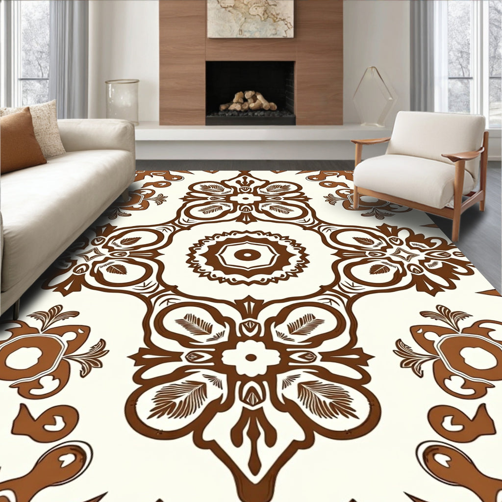 Classic Brown Floral Mandala Pattern Rug