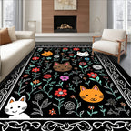 Whimsical Floral Cat Faces Pattern Rug