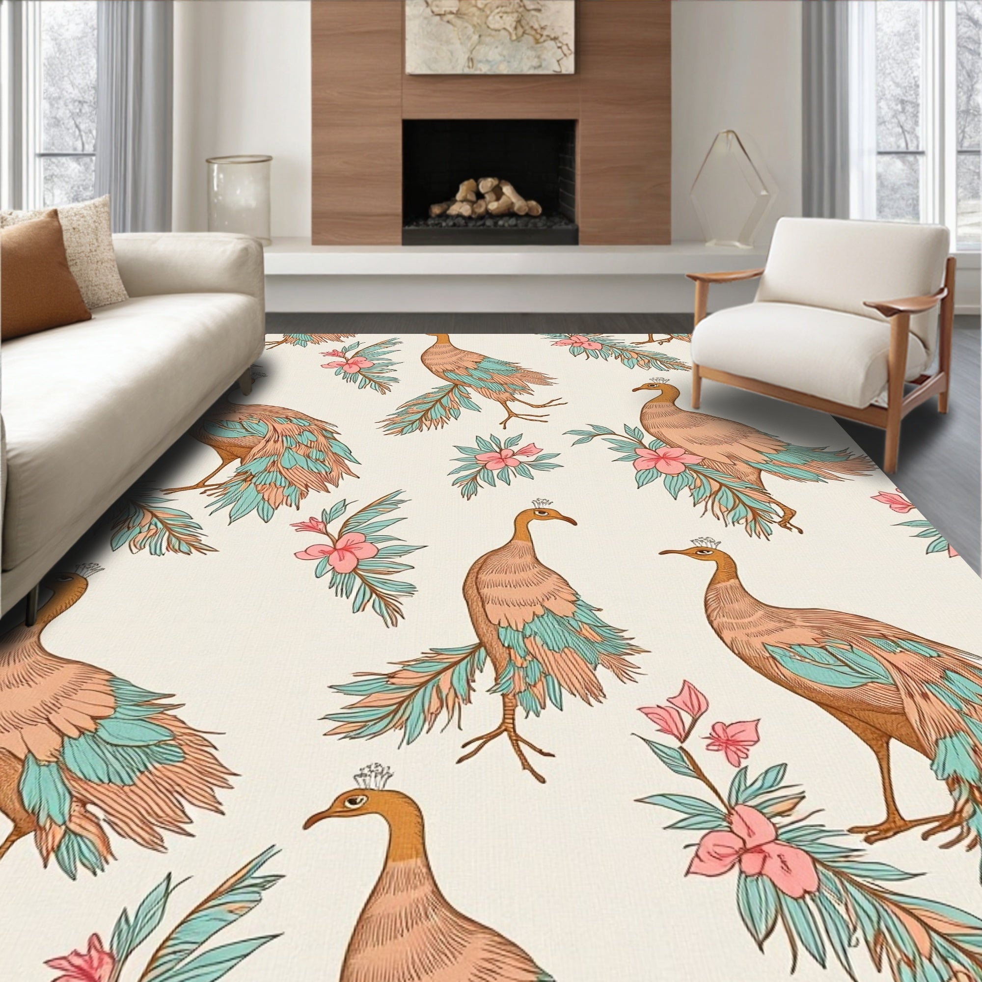Peacock Floral Pattern Design Rug