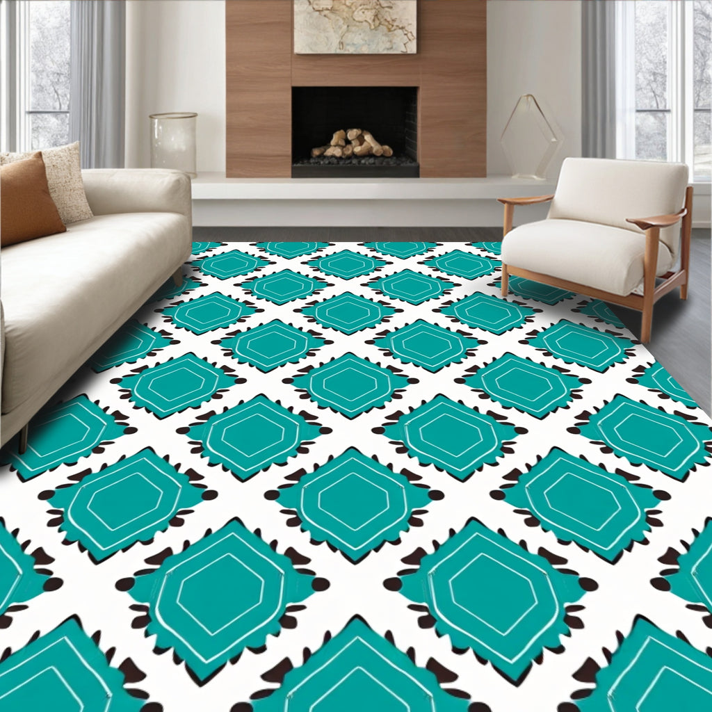 Teal Geometric Diamond Pattern Rug