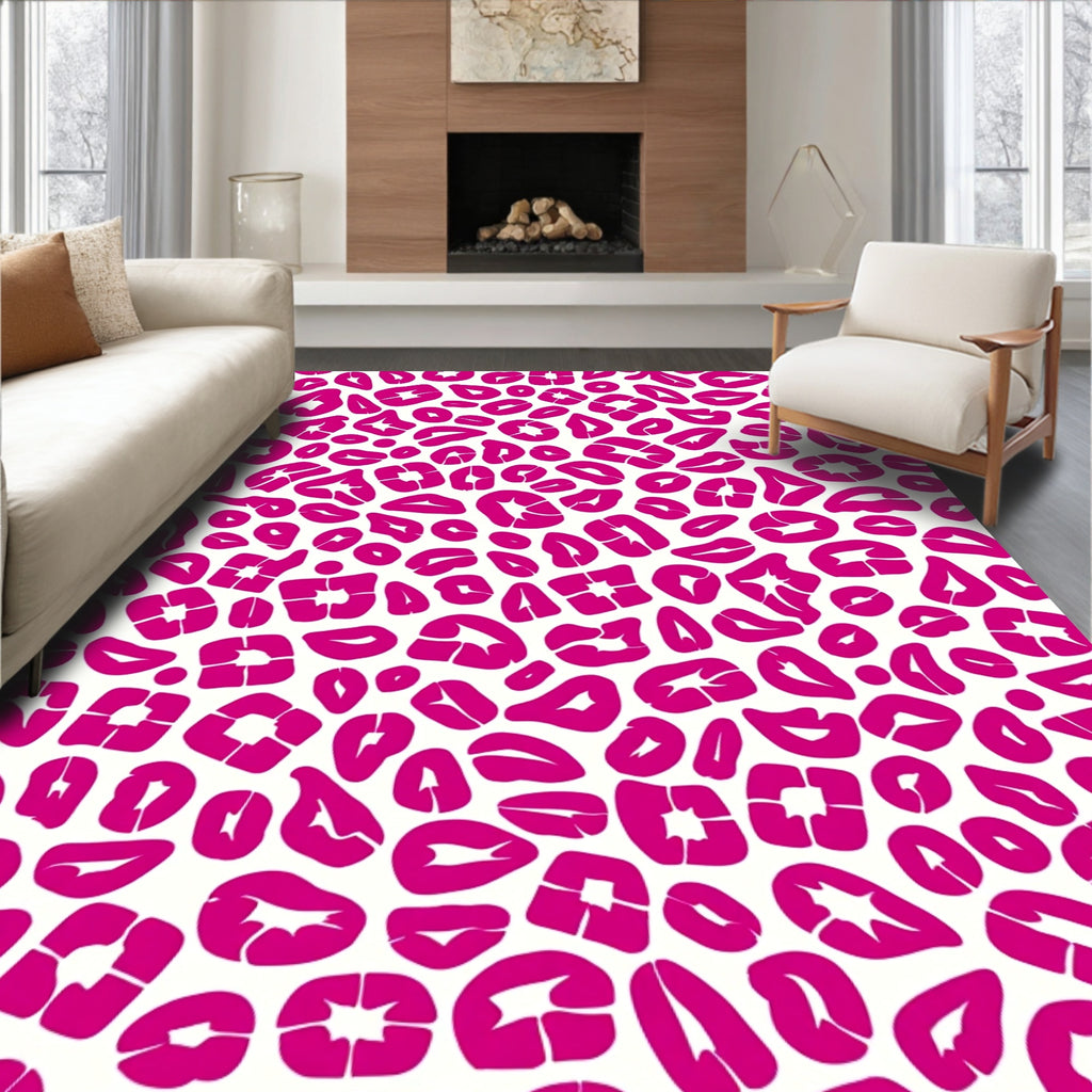 Bold Pink White Animal Print Rug
