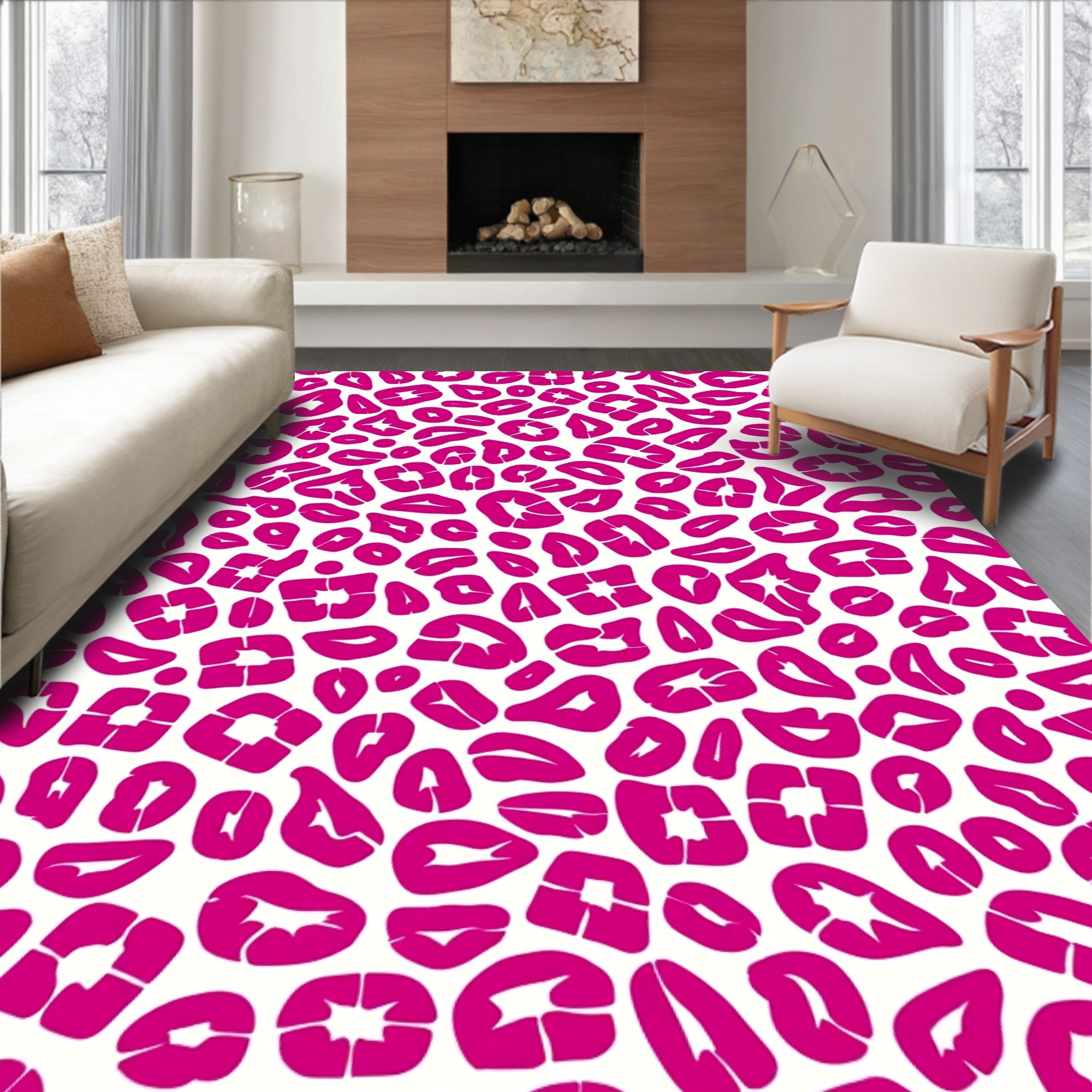 Bold Pink White Animal Print Rug