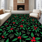 Verdant Berry Cluster Black Background Rug