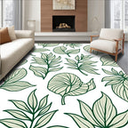Botanical Patterned Green Leaf Design Rug