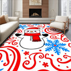 Chubby Snowman White Red Blue Swirls Rug