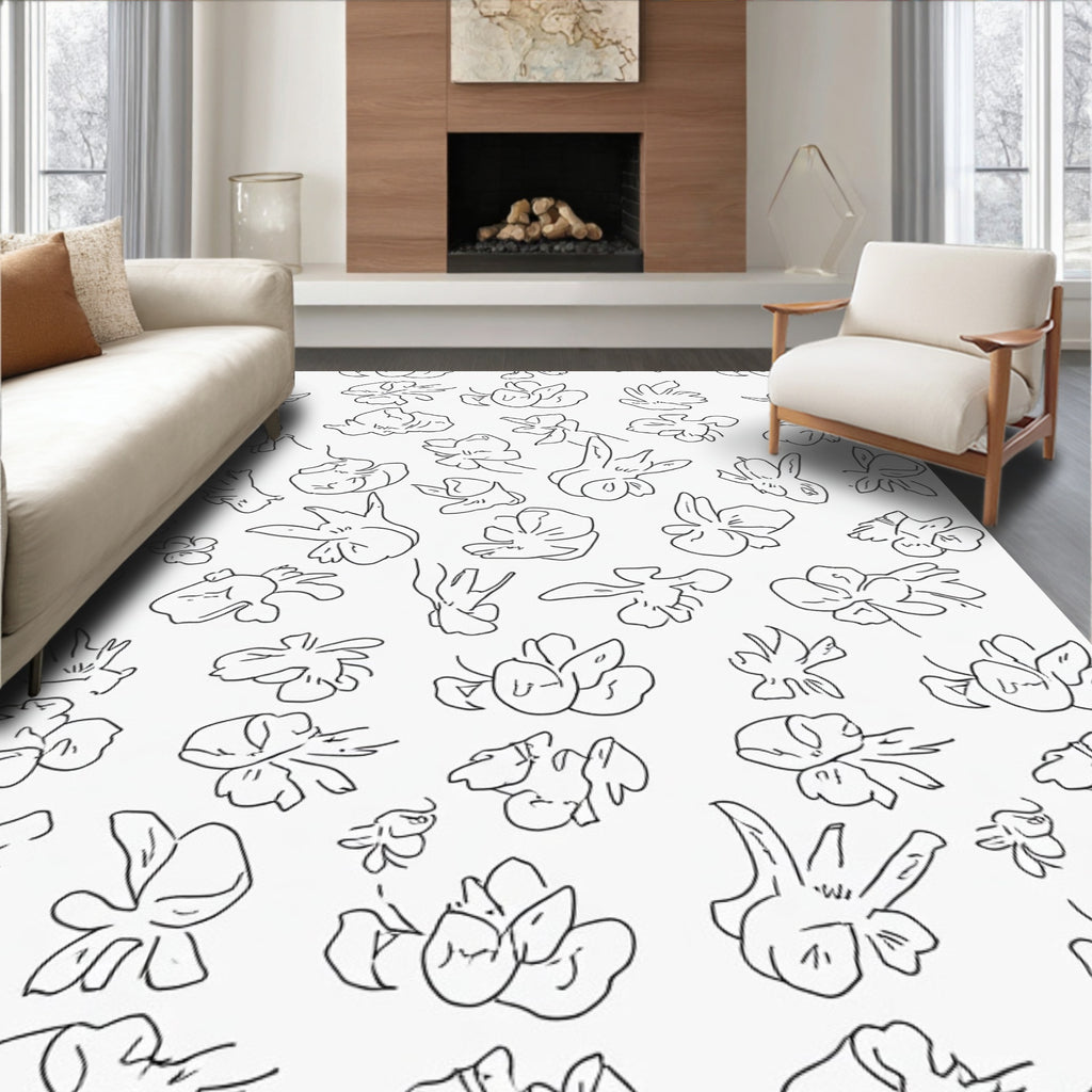Hand Drawn Blossom Pattern Rug