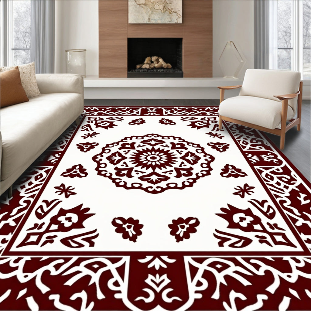 Crimson Floral Medallion Border Rug