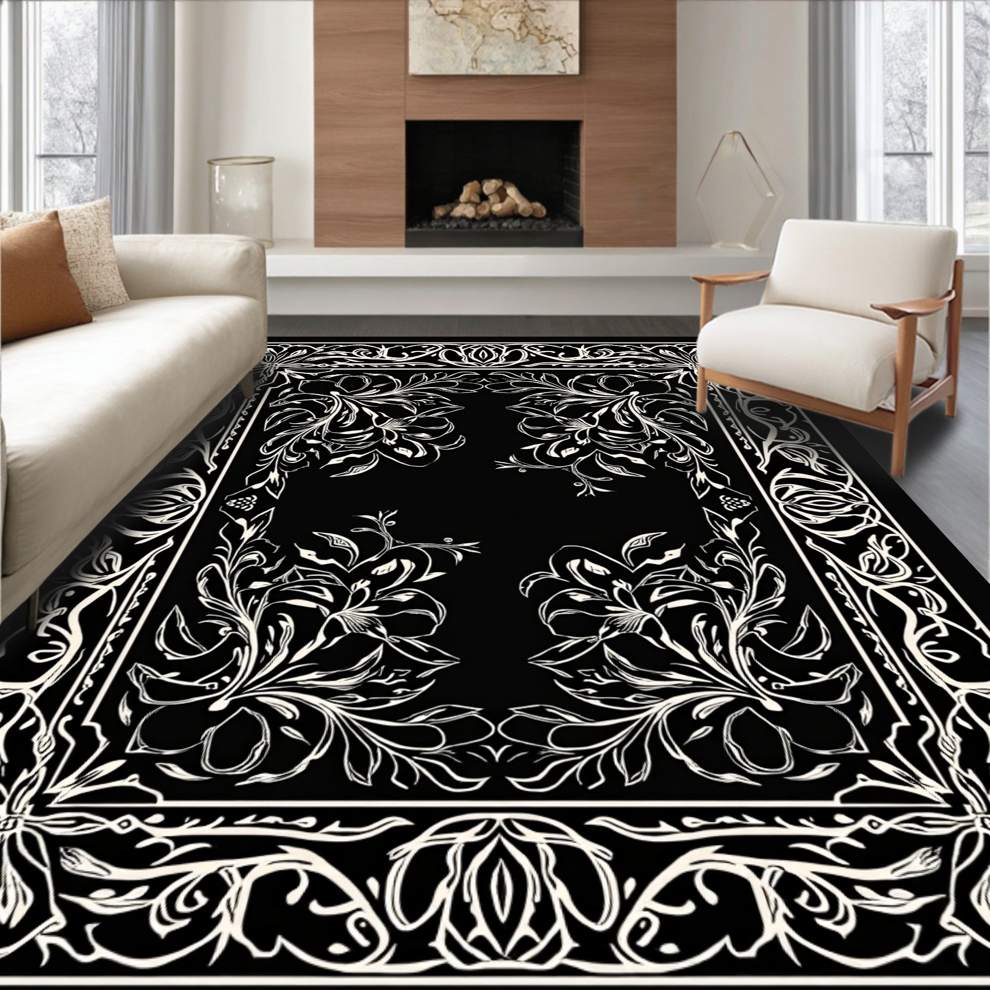 Ornate Floral and Vine Pattern Rug