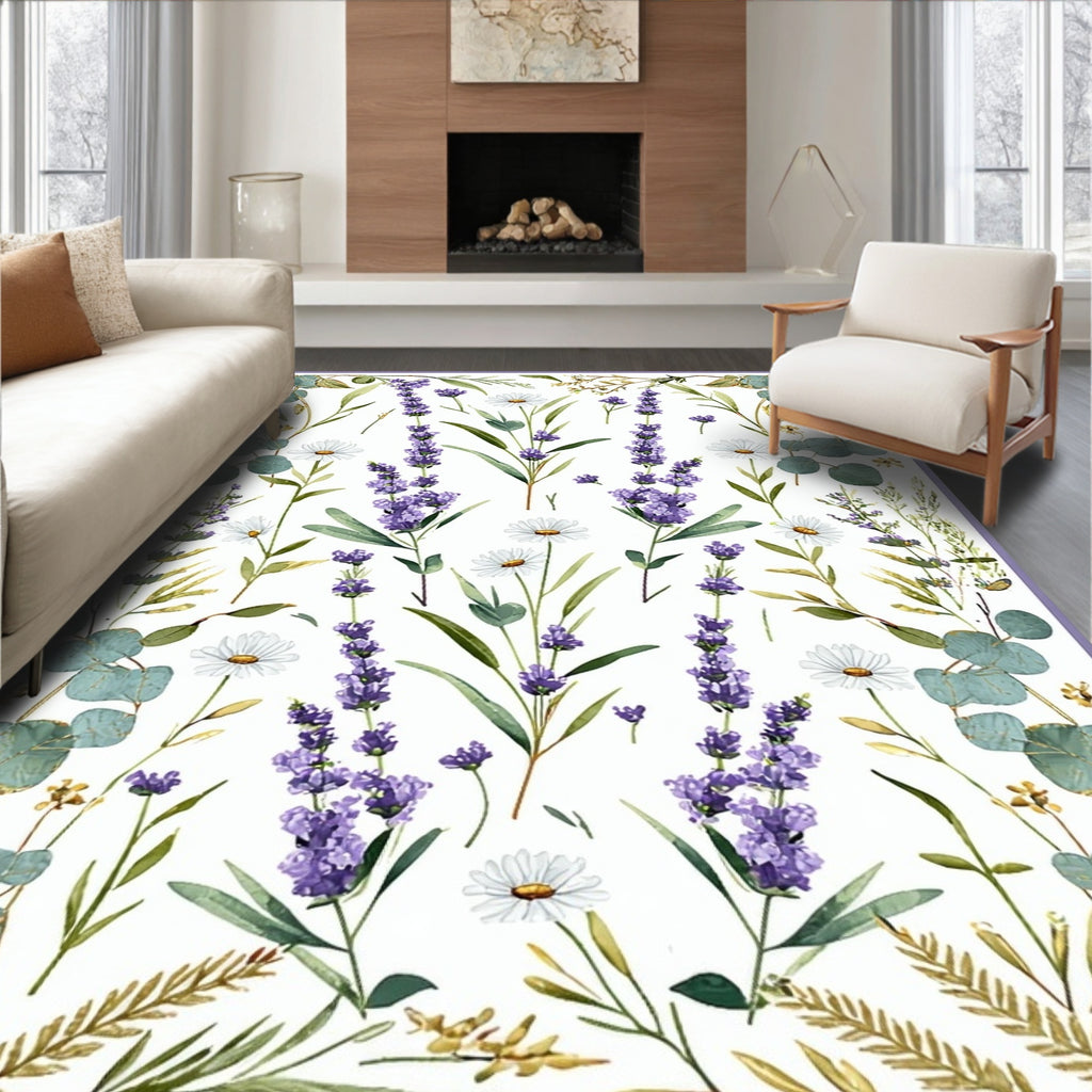 Lavender Eucalyptus Botanical Print Rug